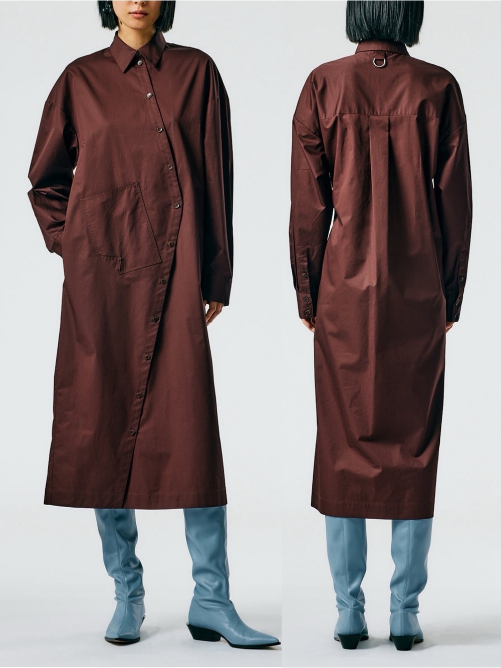 Lightweight Cotton Sateen Shirtdress in Brown